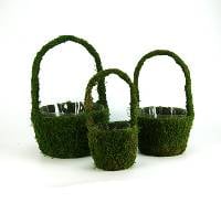 Galapagos Decorative Vista Round Moss Basket with Handles (3 piece set)
