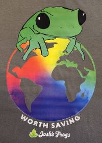 Josh's Frogs Black-Eyed Tree Frog Rainbow Globe T-Shirt (Small)