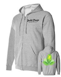 Josh's Frogs Gray Zip-Up Hooded Sweatshirt with Back Leaf Logo (Large)